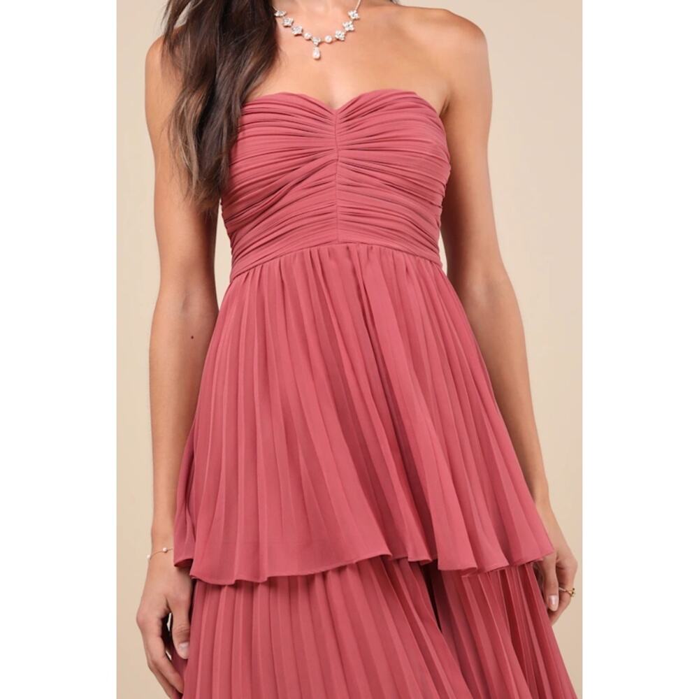 NWT Lulus Seriously Sensational Rusty Rose Strapless Tiered Maxi Dress Wedding S - Picture 6 of 8